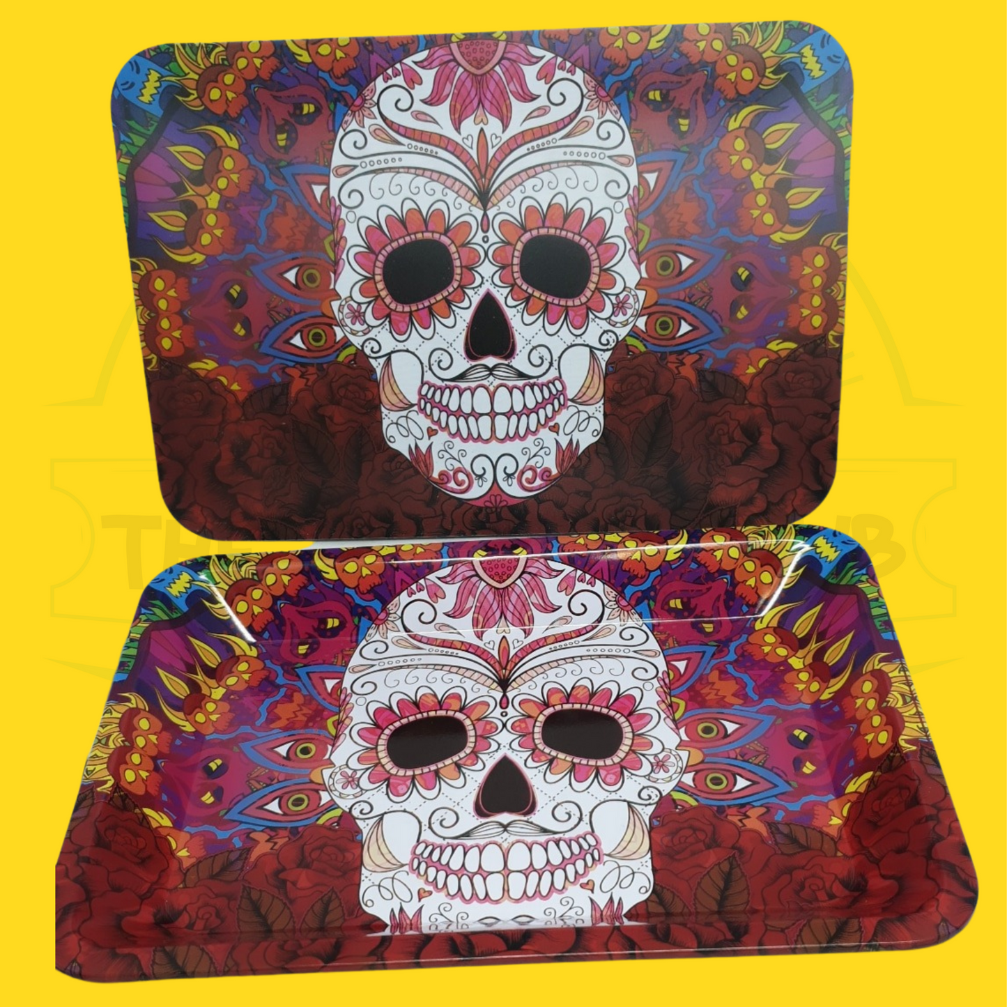 Flower Skull Mini Metal Rolling Tray With Magnetic Lid