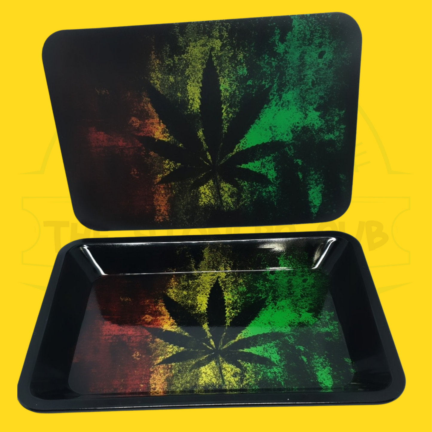 Black Leaf Mini Metal Tray With Magnetic lid